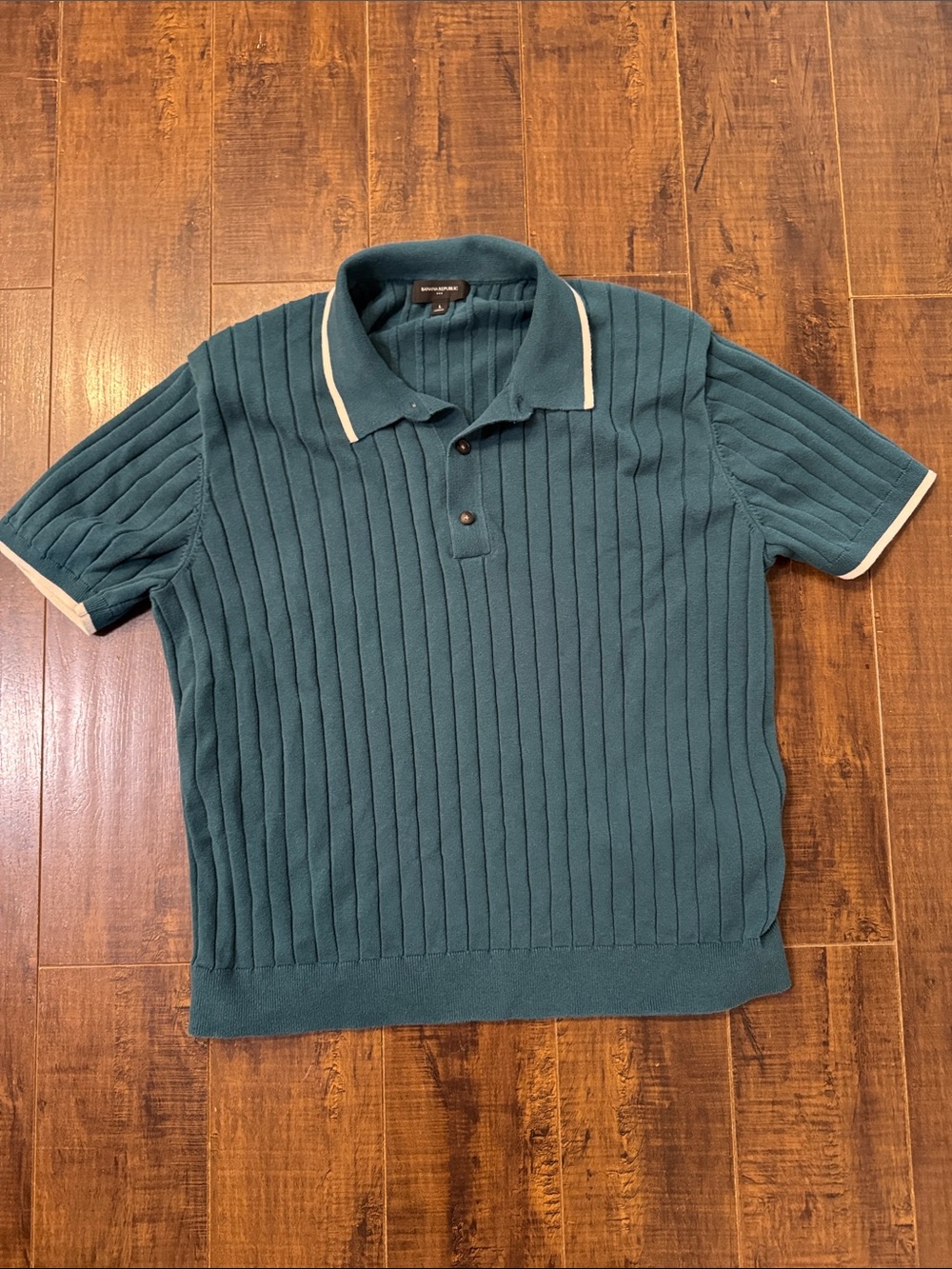 Banana Republic Teal Short-Sleeve Ribbed Polo with White Trim
